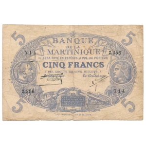 Martinique 5 francs 1874 purple