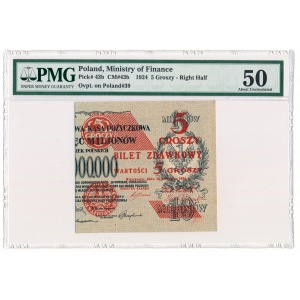 5 groszy 1924 prawa połówka PMG 50 