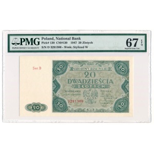 20 złotych 1947 - D - PMG 67 EPQ - jedyny MAX