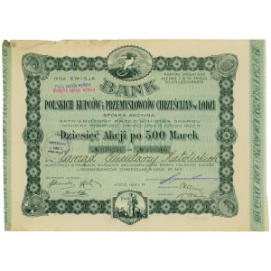 Bank Polskich Kupców i Przemysłowców Chrześcijan w Łodzi Em.3 10 x 5000 marek 1921