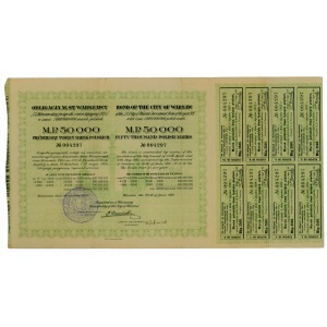 Warsaw municipal bond 50.000 mark 1921 rare