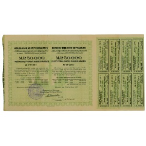 Warsaw municipal bond 50.000 mark 1921 rare