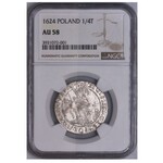 Sigismund III Vasa 1/4 thaler 1624 Bromberg NGC AU58