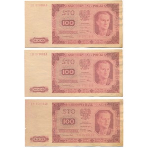 Fałszerstwa ? 100 złotych 1948 - trzy sztuki o tym samym numerze ser.