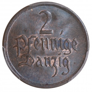 Free city of Danzig 2 fenig 1926 MS64 BN