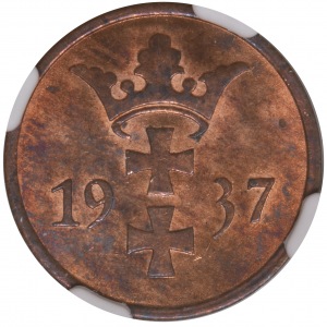 Wolne Miasto Gdańsk 2 fenig 1937 MS63 RB