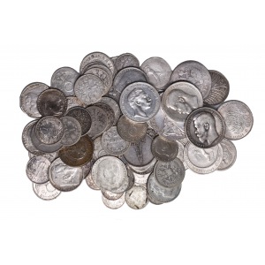 Zestaw srebrnych monet świata - Niemcy, Rosja i Austria - 75 sztuk 