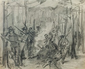 Stanisław KAMOCKI (1875-1944), Żołnierze insurekcji kościuszkowskiej przy ognisku w lesie, 1894 (?)