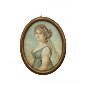 Autor nieokreślony, XIX w., Portret kobiety w perłach - miniatura