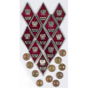 Zestaw 11 odznak Szkół Oficerskich wzór nr 2, z 1972 roku