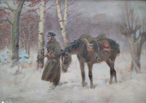 Jerzy Kossak(1886-1955),Żołnierz prowadzący konia,1935