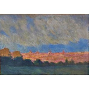 Tadeusz Waśkowski(1883-1966),Widok na miasto o zachodzie słońca