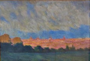 Tadeusz Waśkowski(1883-1966),Widok na miasto o zachodzie słońca