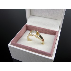 Złoty pierścionek z diamentem - współczesny - pr585 - 14k
