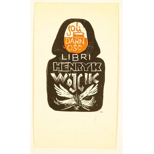 RACZAK Klemens - [linoryt+drzeworyt] Exlibris Solidarność Libri Henryk Wójcik, sygnowany, 6 x 10,5cm