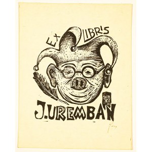 RACZAK Klemens - [linoryt] Exlibris /Karykatura J. Uremban [Jerzy Urban], 7,5 x 9,7cm, sygnowany