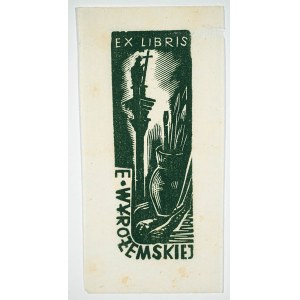 Exlibris Elżbiety Wyrożemskiej, malarki, 3,5 x 7,5cm, na bibułce