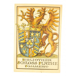 [litografia kolor.] Exlibris Bibliothek Schloss Plathe Pommern, 6,8 x 10cm