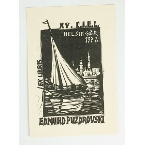 ANDRUSKO Karoly [Jugosławia] - [linoryt] exlibris Edmund Puzdrowski, Helsingor 1972r.