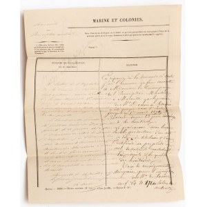 DOKUMENT URZĘDU MARYNARKI WOJENNEJ I KOLONII, Paryż, 1872