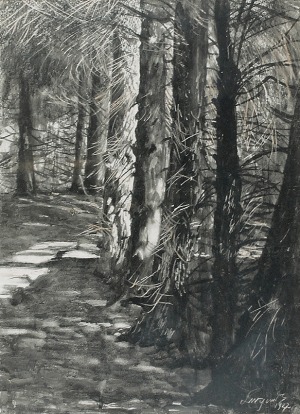 Leon WYCZÓŁKOWSKI (1852-1936), Wnętrze lasu, 1927