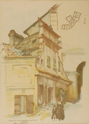 Jan Kanty GUMOWSKI (1883-1946), Fragment bazaru przy Bramie Grodzkiej w Lublinie, z cyklu: Motywy architektury polskiej, 1918