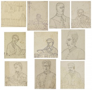 Nikifor KRYNICKI (1895-1968), Zestaw 10 rysunków przedstawiających postacie męskie