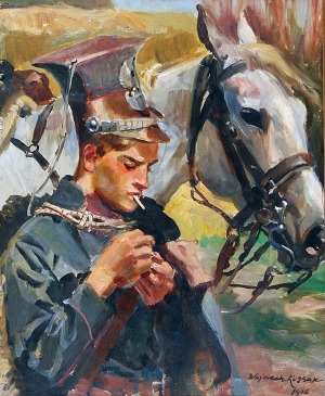 Wojciech KOSSAK (1856-1942), Odpoczynek ułana, 1916
