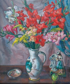 Ignacy PIEŃKOWSKI (1877-1948), Martwa natura z kwiatami i porcelanową figurką
