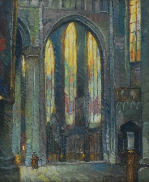 Mieczysław RAKOWSKI (1883-1947), Wnętrze kościoła św. Michała i św. Guduli w Brukseli, 1934