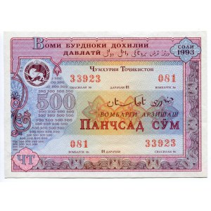 Tajikistan Loan Obligation of 500 Sum 1993