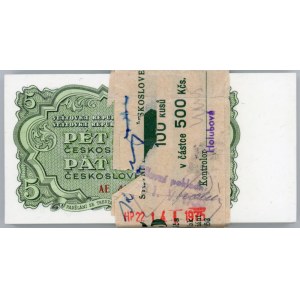 Czechoslovakia Original Bundle With 100 Banknotes 5 Korun 1953 Consecutive Numbers