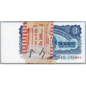 Czechoslovakia Original Bundle With 100 Banknotes 3 Korun 1961 Consecutive Numbers