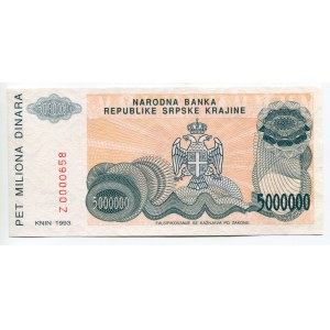 Croatia Serb Republic of Krajina 5000000 Dinara 1993 Replacement