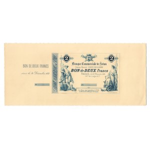 France Sedan Commercial Bank 2 Francs 1871 Blue Trial Color