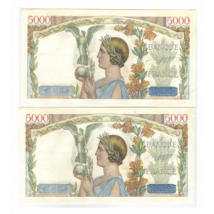 France 2 x 5000 Francs 1942 Consecutive Notes