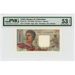 Tahiti 20 Francs 1963 PMG 53 EPQ