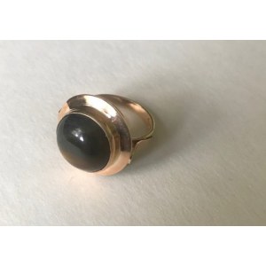 Pierścionek złoty z kamieniem(kwarcowe sokole oko)