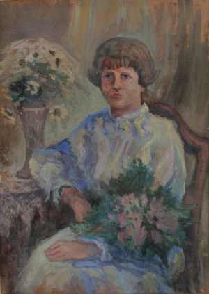 Stanisław Frasiak, Portret siedzącej kobiety z kwiatami