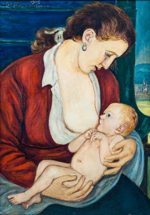 Wlastimil HOFMAN (1881-1970), Macierzyństwo I [Karmiąca matka, Janina z domu Wiszniewska z Elżbietką], 1949