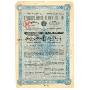 2 sztuki - Cesarsko Królewskie Uprzywilejowane Koleje Galicyjskie Karola Ludwika, 4% zapis długu na 100 złotych reńskich 1890