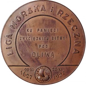 Medal wybity na 300. rocznicę Bitwy pod Oliwą 1927 , autorstwa Stefana Ślęzaka - pięknie zachowany