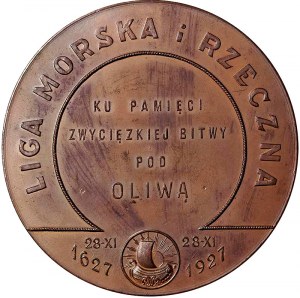 Medal wybity na 300. rocznicę Bitwy pod Oliwą 1927 , autorstwa Stefana Ślęzaka - pięknie zachowany