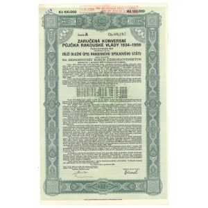 Czechosłowacja, Gwarantowana pożyczka konwersyjna rządu austriackiego na 100 000 Koron, 1934-59