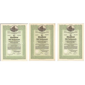 Landesbank und Girozentrale Danzig-Westpreusen, Pfandbrief 500 Reichsmark, 1941 - zestaw 3 sztuki - różne odmiany