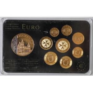Malta, zestaw monet Euro - 2008, platerowane 24 karatowym złotem, niski nakład