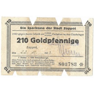 Zoppot (Sopot), Sparkasse der Stadt, 210 Goldpfennige 1923