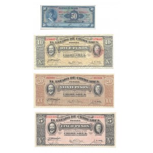 Meksyk - zestaw 4 sztuki - 5 pesos 1915, 10 pesos 1915, 20 pesos 1914, 50 pesos 1961 - bankowe stany