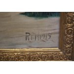 Olej na płótnie 'ZAGRODA' - podpis RPH 1915 - piękna stara rama
