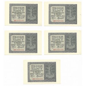 Zestaw 1 złoty 1941 seria BD - 5 kolejnych numerów